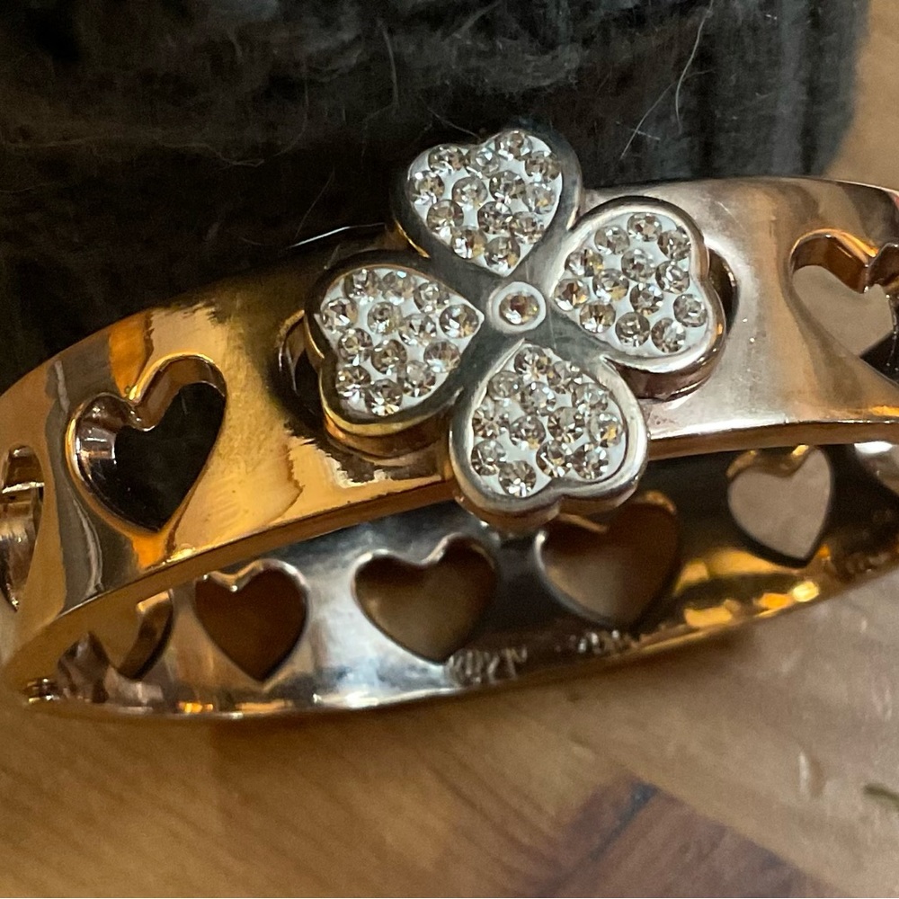 4 Rose Gold Bangle Stackable Hammered Bracelet Pl… - image 4